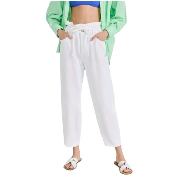 7 For All Mankind Denim - 7 For All Mankind Paperbag Balloon White Cinched Waist Jeans Womens Sz 26 Denim